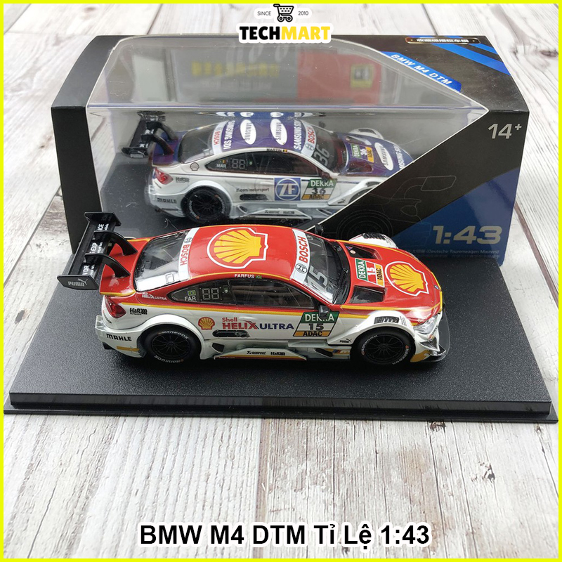 Xe mô hình trưng bày xe đua BMW M4 DTM tỉ lệ 1:43 có đế trưng bày và hộp đựng trong suốt