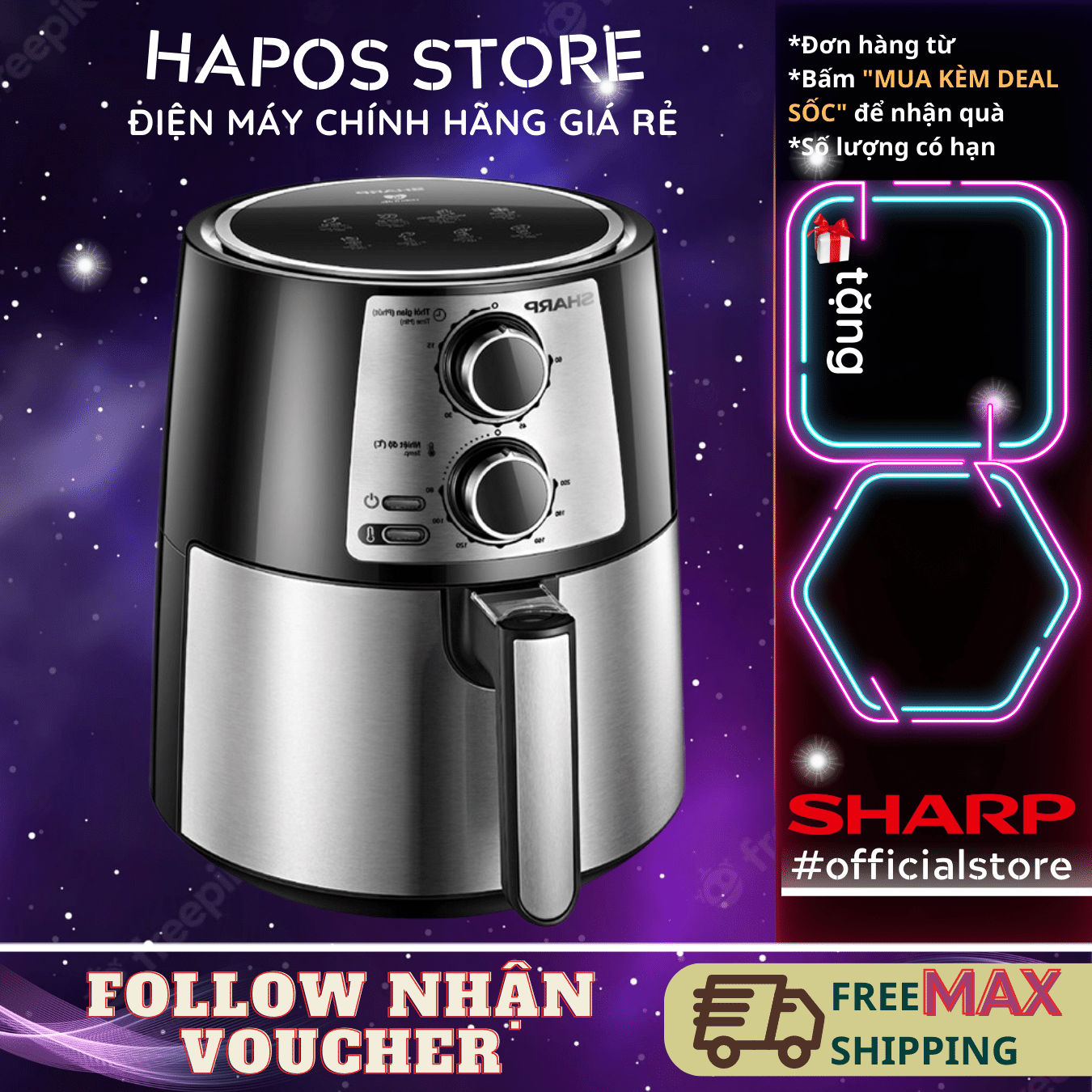 Nồi chiên không dầu sharp kf-af42mv-st chống dính 4.2 lít bảo hành chính hãng 15 tháng