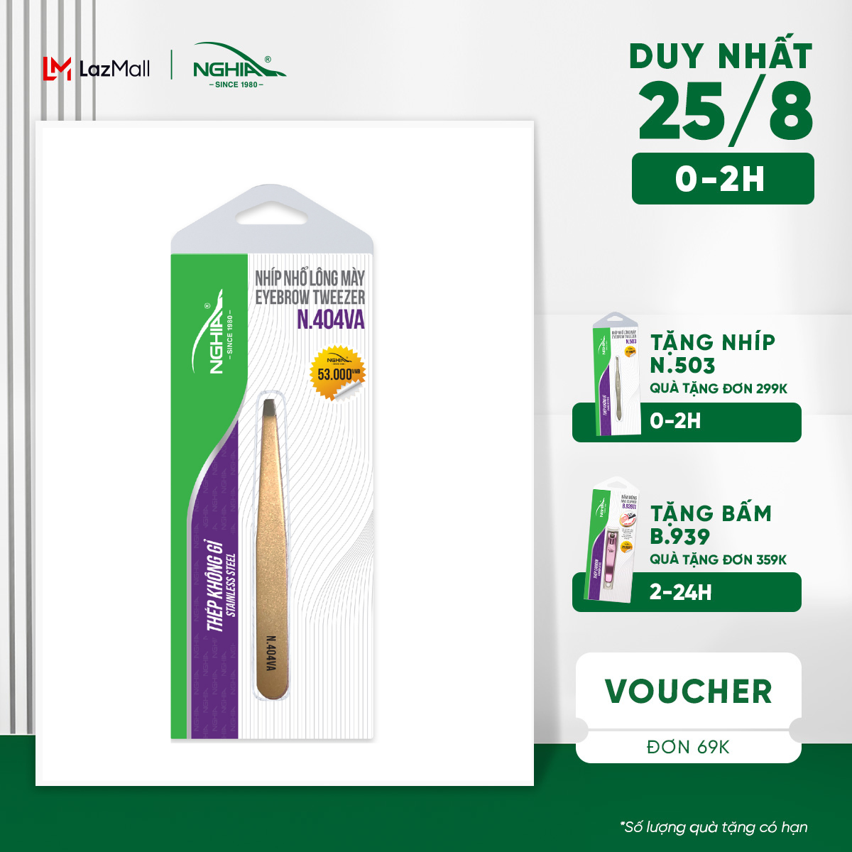 Nhíp inox đầu ngang nhổ lông mày kềm nghĩa n.404 - 3 màu