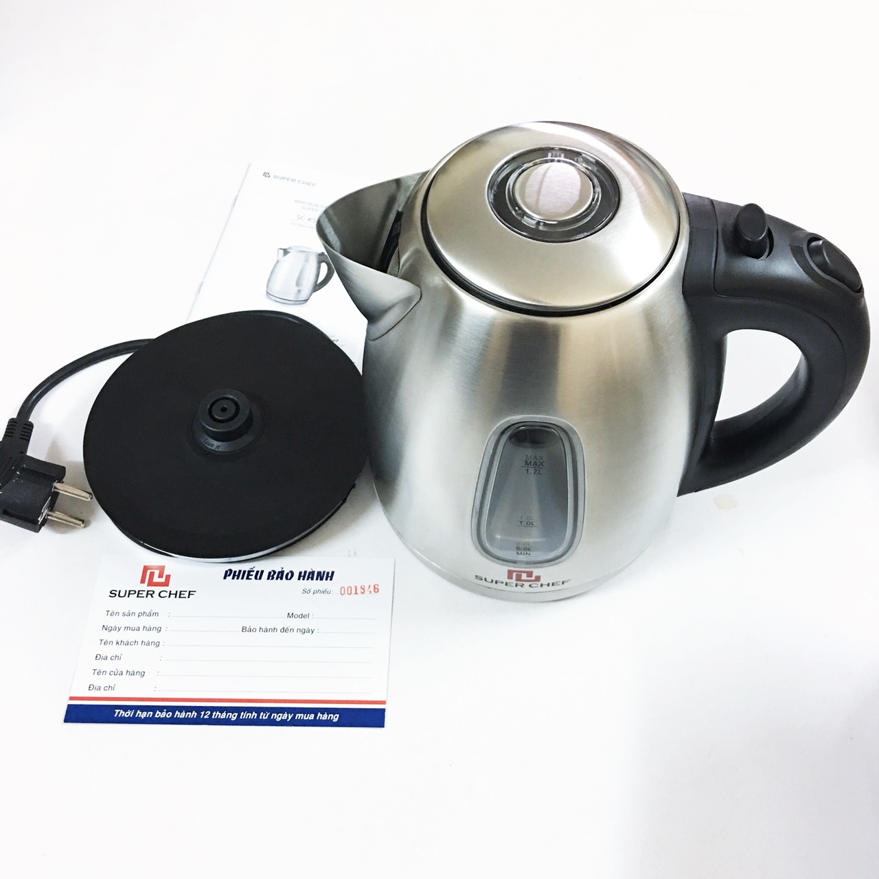 Bình đun siêu tốc 1.7l inox cao cấp superchef sc- ks1732