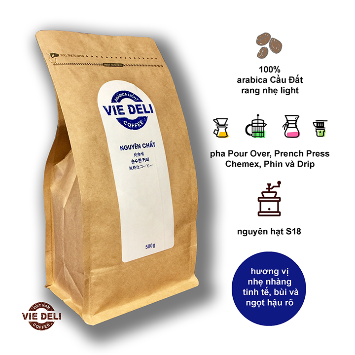 Cà phê hạt Arabica Light Viedeli, túi 500g