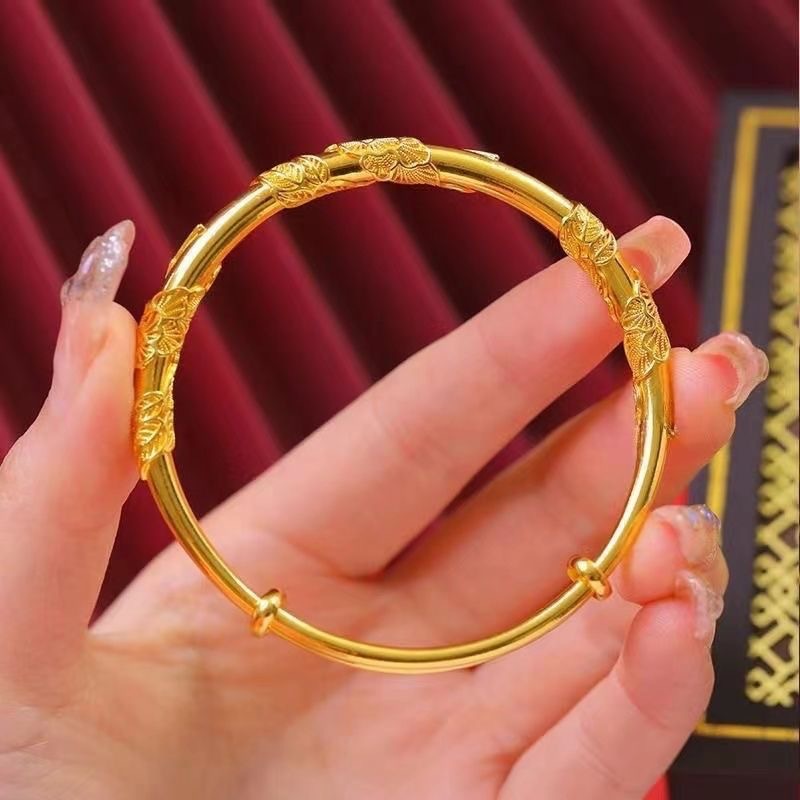 Vòng tay phong cách Trung Quốc họa tiết hoa lá sen màu vàng – Trang sức đẹp tặng sinh nhật bạn gái