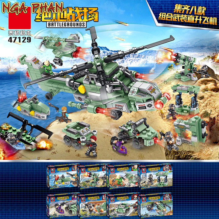 Siêu Trực Thăng PUBG 401 Chi Tiết 8 trong 1 Kèm 8 Nhân Vật Lego Tiger Đồ Chơi Xếp Hình Lắp Ráp