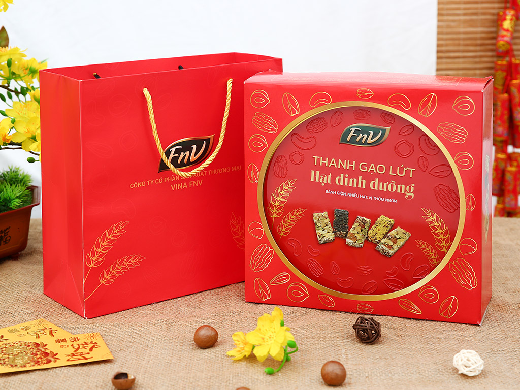 Bánh Thanh gạo lứt hạt dinh dưỡng FnV hộp thiếc 360g
