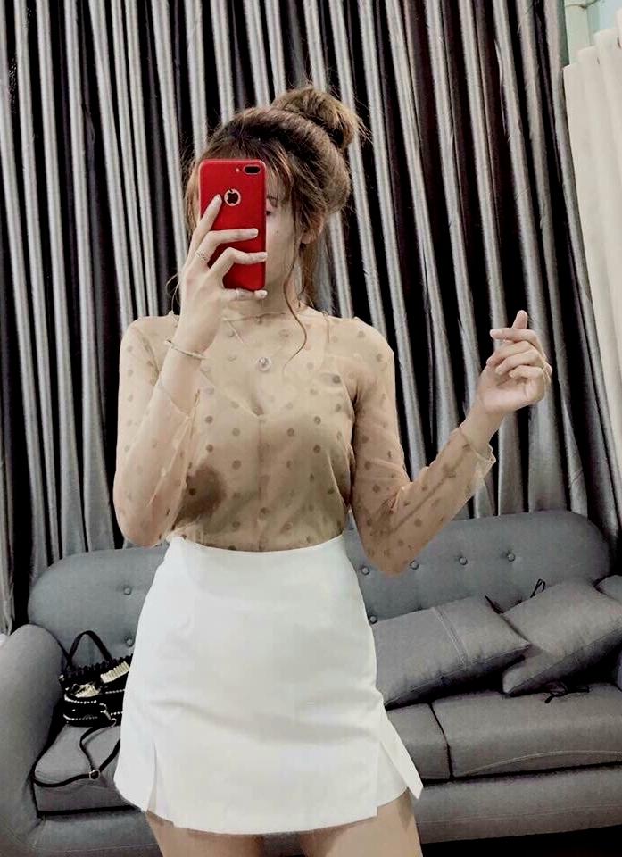 Áo kiểu nữ chấm bi kèm áo lót siêu xinh
