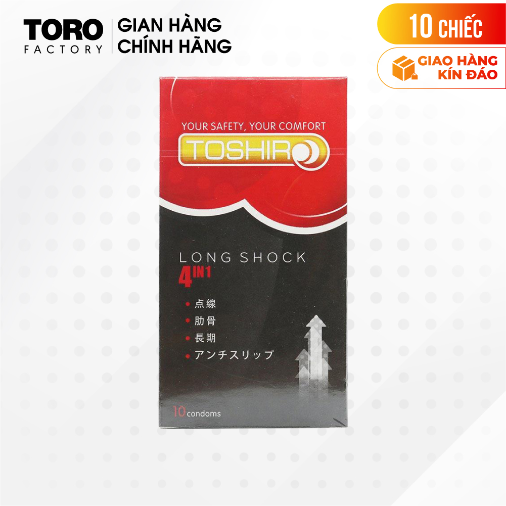 Bao cao su Toshiro Long Shock 4in1 kéo dài thời gian - Hộp 10 cái | TORO FACTORY