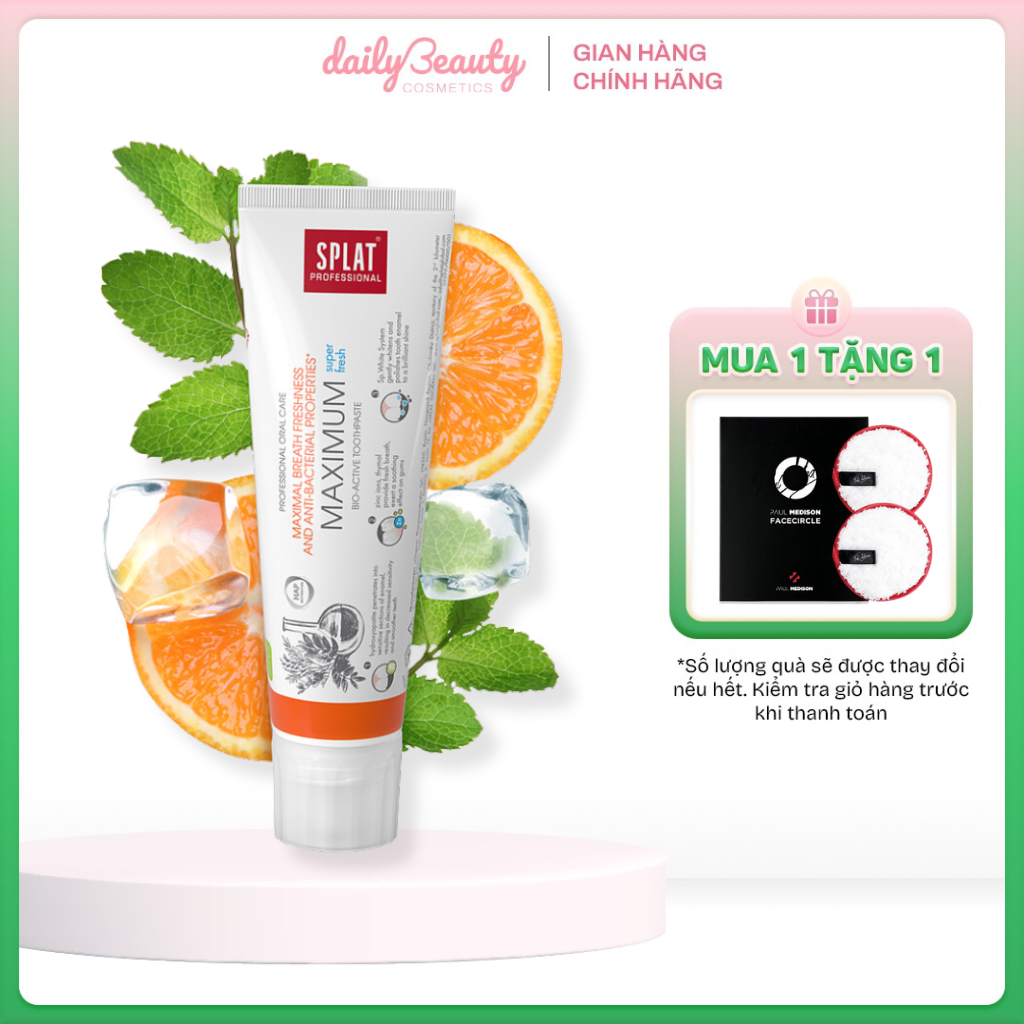 Kem đánh răng thơm miệng trắng răng SPLAT Maximum kháng khuẩn mạnh mẽ, hơi thở thơm mát, bảo vệ men răng 100ml Daily Beauty