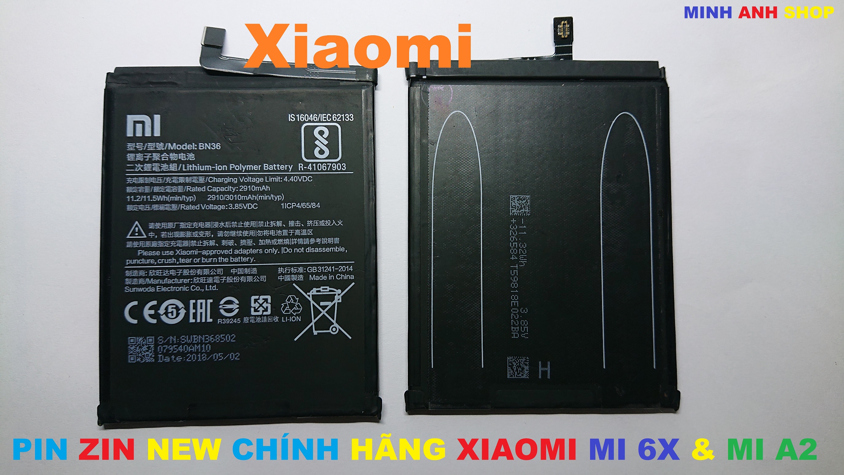 ✅ pin zin new chính hãng cho xiaomi mi a2 & mi 6x-bn36