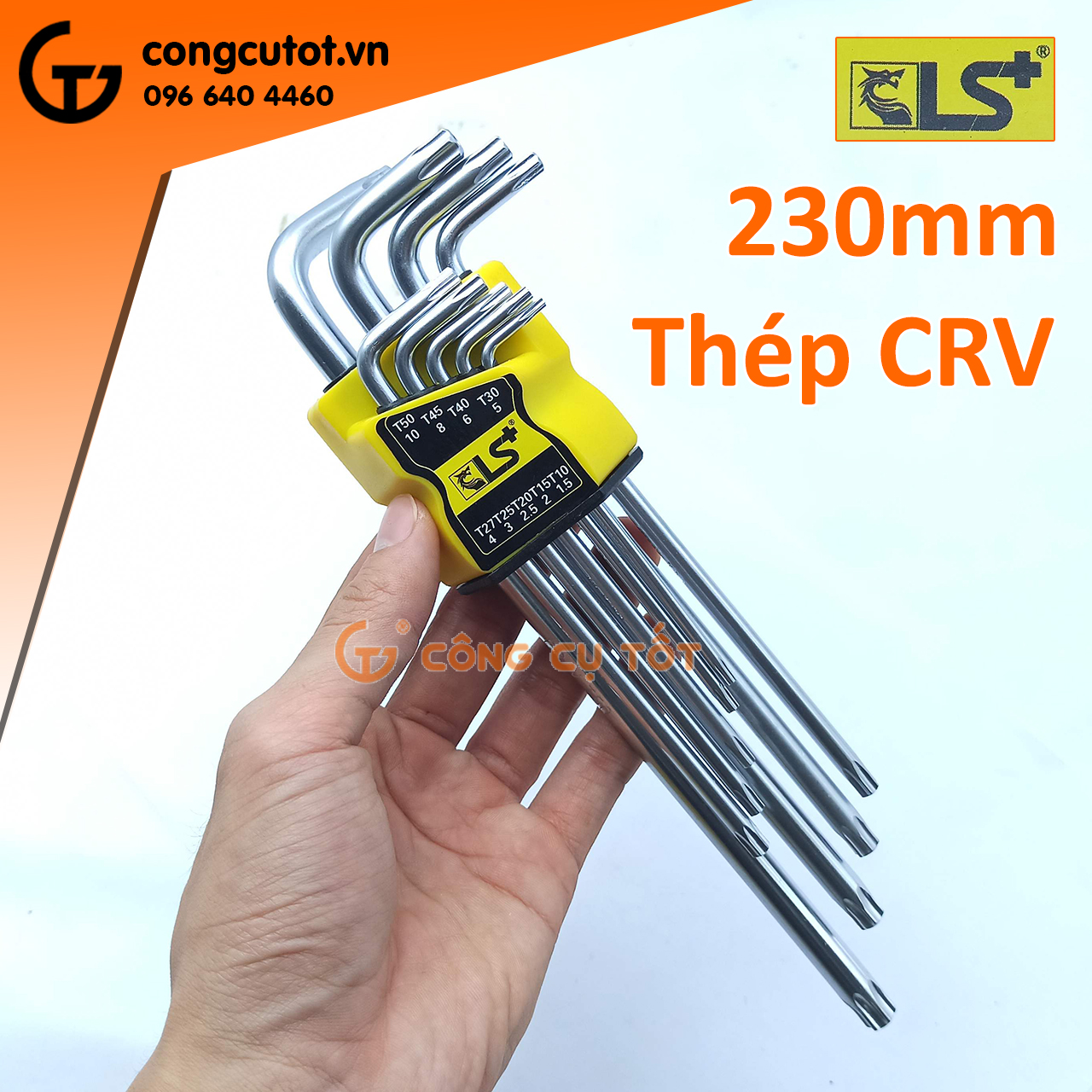 Bộ lục giác đầu bông 9 cây chữ L dài 23cm T10 - T50 hiệu LS
