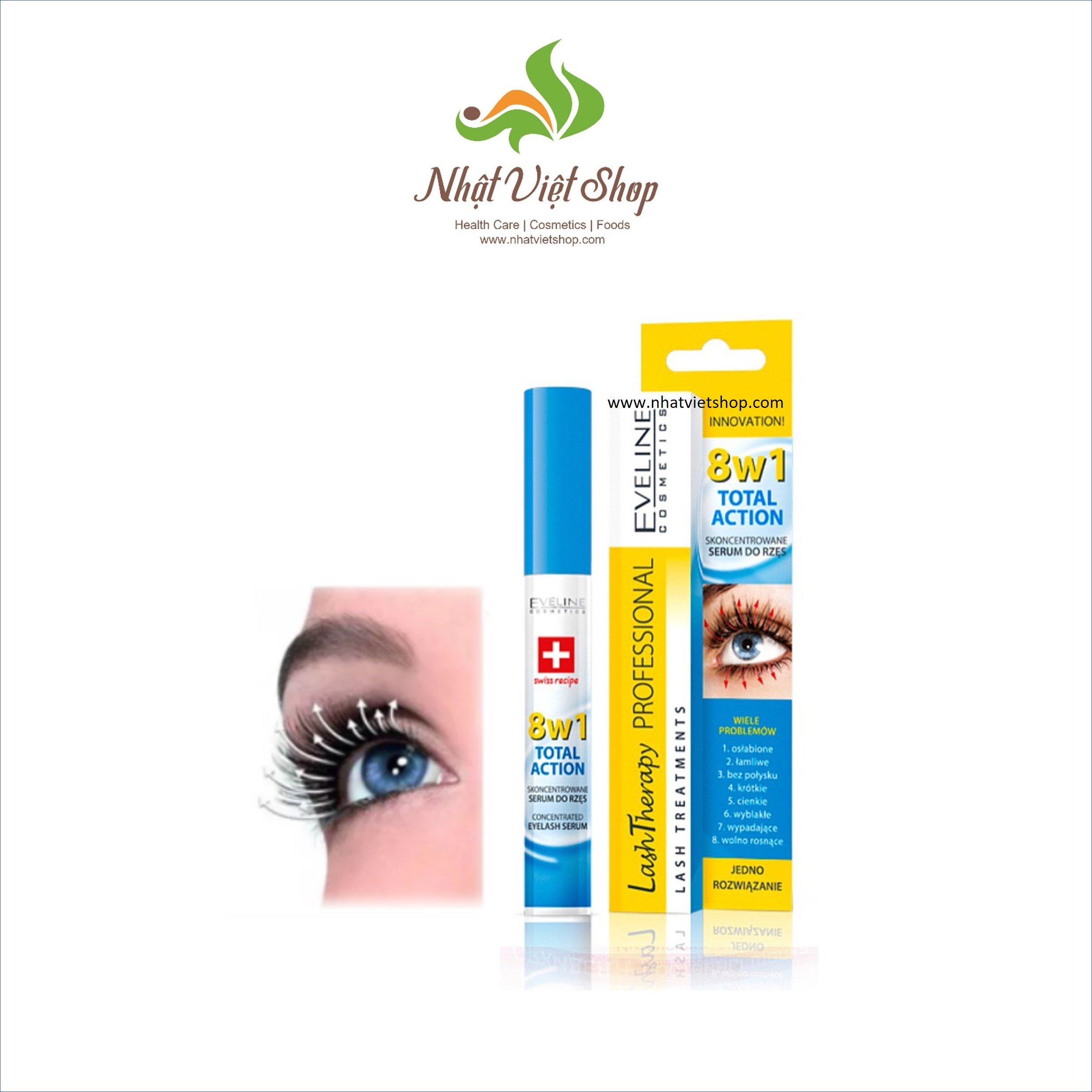 Dưỡng dài mi Eveline 8in1 Total Action chiết xuất dầu Argan