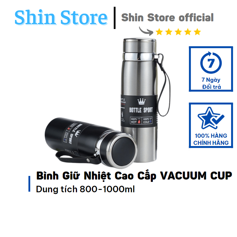 Bình Giữ Nhiệt Cao Cấp VACUUM CUP, Dung tích 1000ml inox 316 không gỉ sét - SHINSTORE