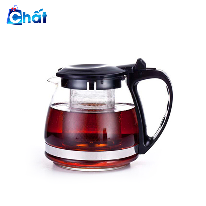 Bình pha trà thủy tinh chịu nhiệt có lưới lọc trà inox không gỉ dễ vệ sinh nắp nhựa bật tránh phỏng 700ml