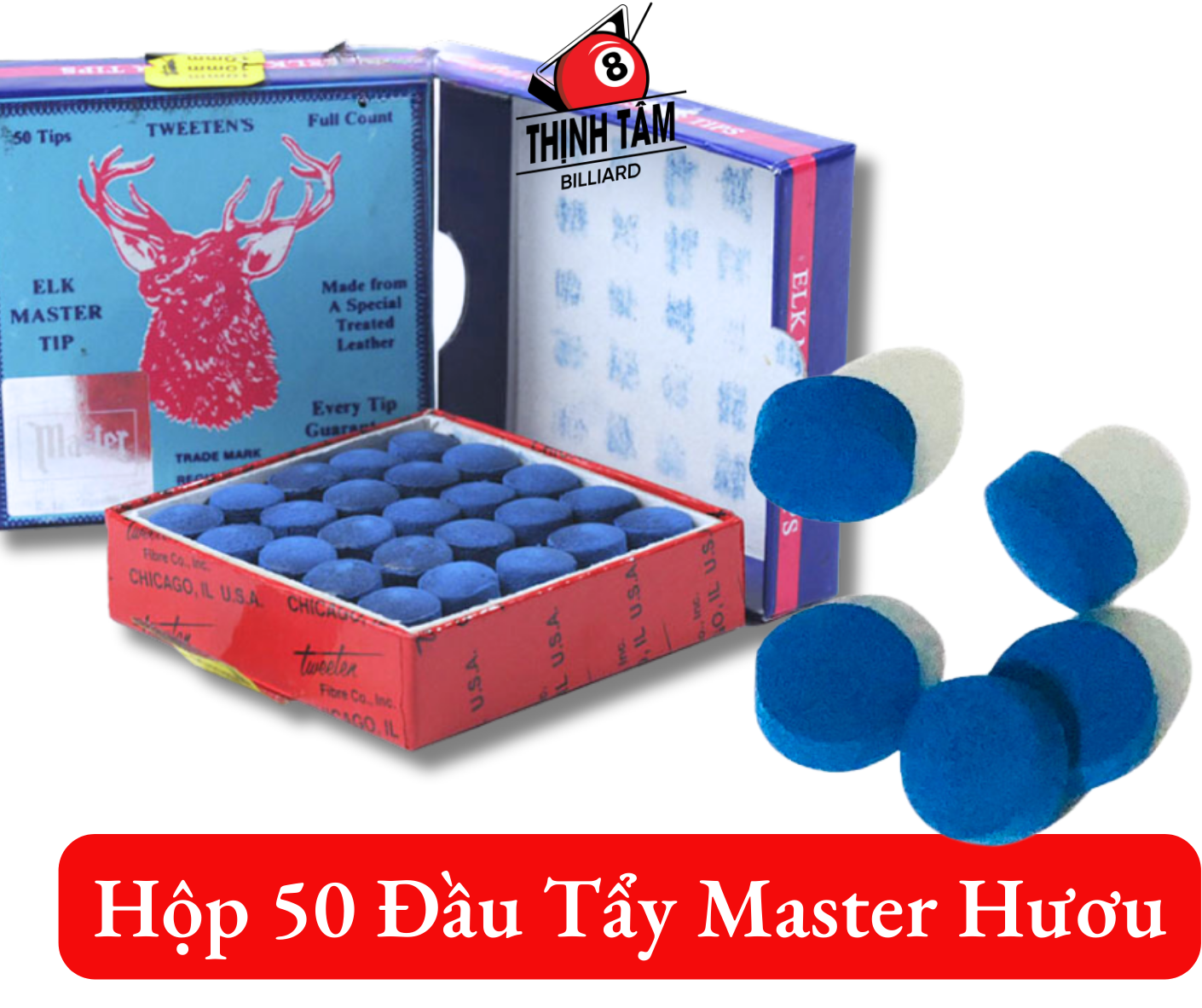 Hộp 50 đầu cơ - đầu tẩy bida master hươu cao cấp dành cho clb bi-a billiard