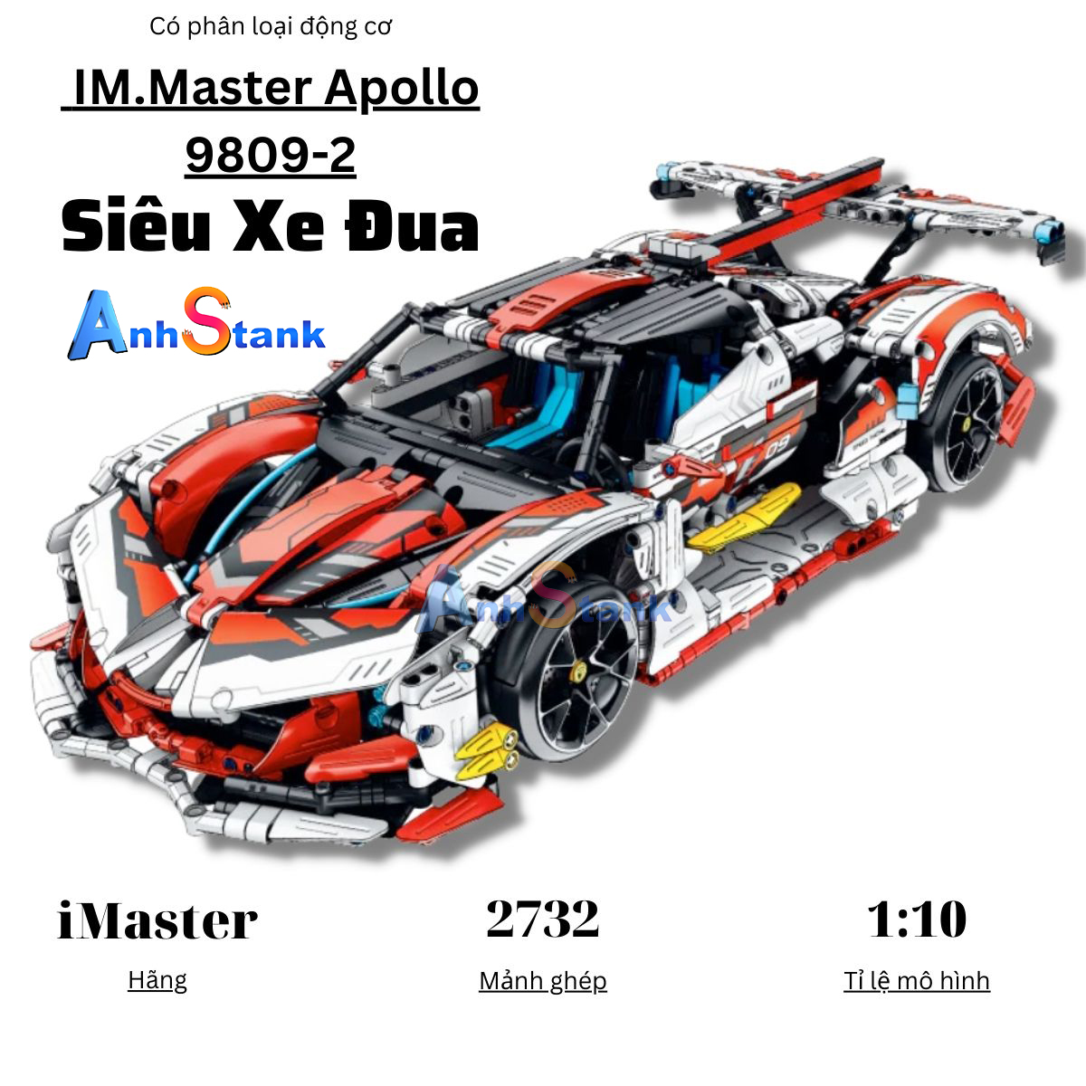 Mô hình lắp ráp có sẵn động cơ siêu xe apolo im master 9802-2 technic tỉ lệ 1:10 2732 pcs