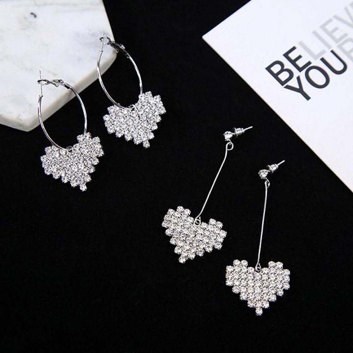 Bông tai trái tim đính hạt nhân tạo sang chảnh - khuyên tai trái tim - h2vrg001