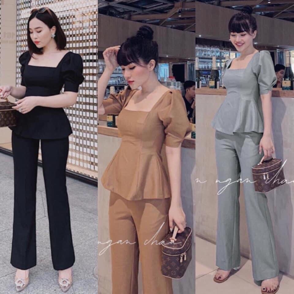 [HCM]SET BỘ THỜI TRANG CỔ VUÔNG TAY PHỒNG DỄ THƯƠNG