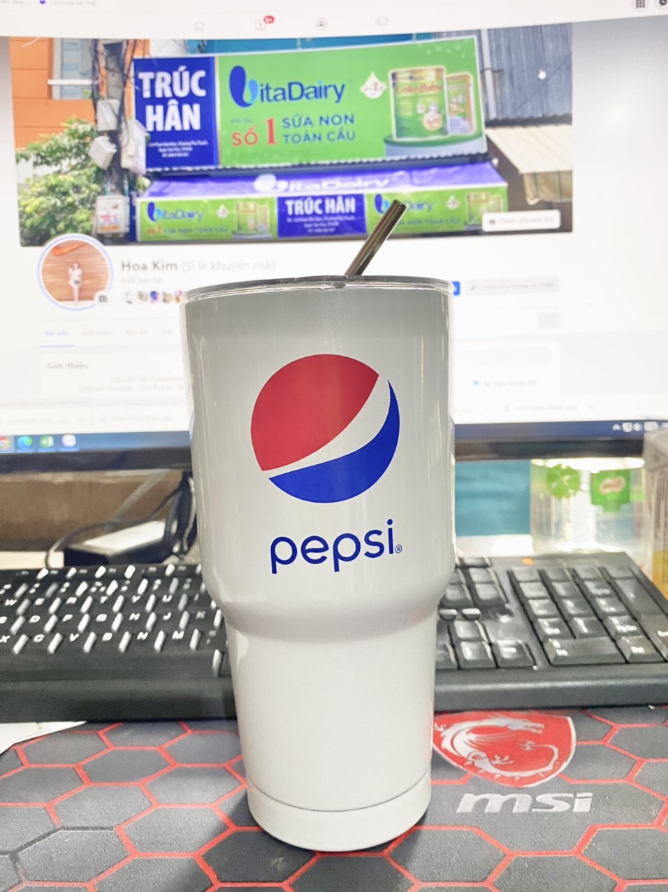 Ly giữ nhiệt inox quà từ pepsi _ ly inox giữ nhiệt 900ml kèm ống hút inox