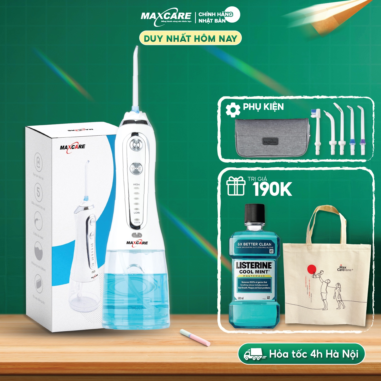 [Deal Độc Quyền] Máy tăm nước cầm tay Maxcare UltraClean/Max456S/456SE 300ml Nhật Bản - Tặng túi đựng & 5 đầu tăm - BH 12 tháng