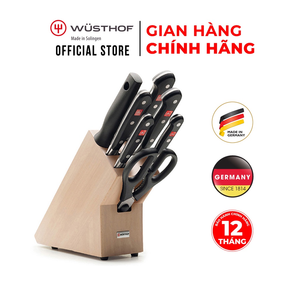 [Trả góp 0%] Bộ dao Wusthof Gourmet. Hàng chính hãng, 100% sản xuất tại Đức Chất liệu thép không gỉ an toàn, Lưỡi dao sắc bén, Độ bền cao, An toàn cho sức khỏe Bảo hành 12 tháng, đổi trả 15 ngày, dịch vụ chu đáo