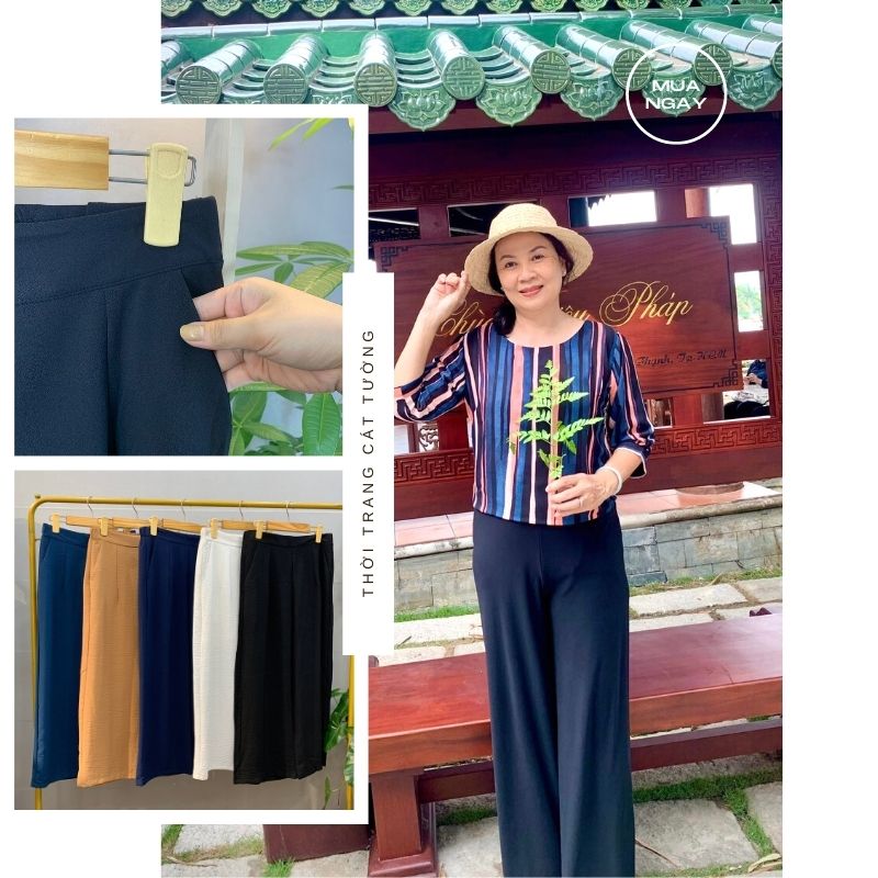 Quần ống rộng dài vải đũi form chuẩn loại 1 - Quà tặng mẹ và vợ - Big size Cát Tường