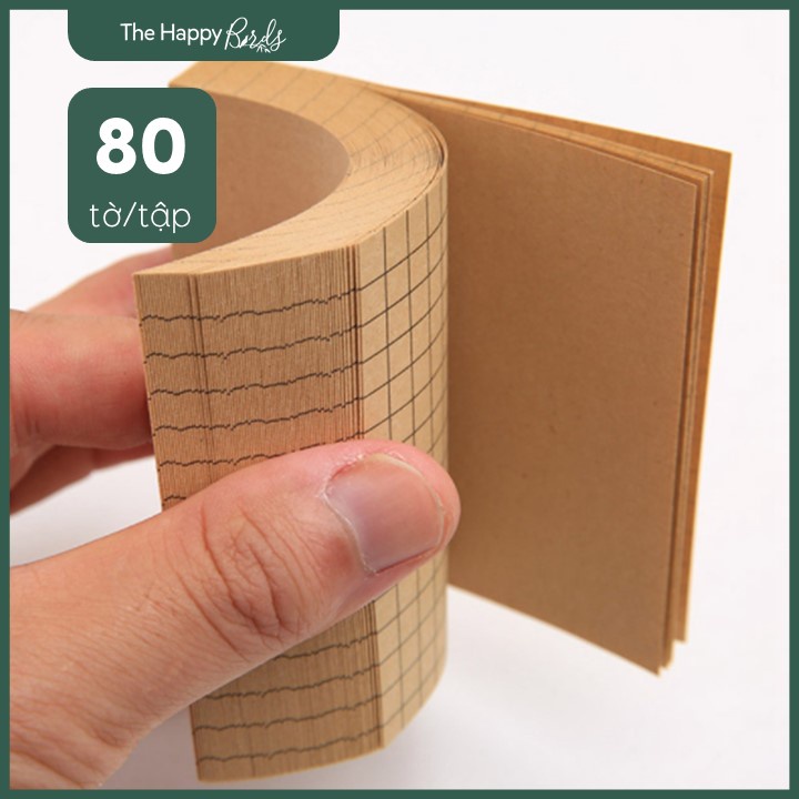 Giấy note nhớ xấp 80 tờ vintage giấy nhớ dán sẵn ghi chú phân trang cổ điển retro kraft trắng ngà kẻ ngang caro trơn