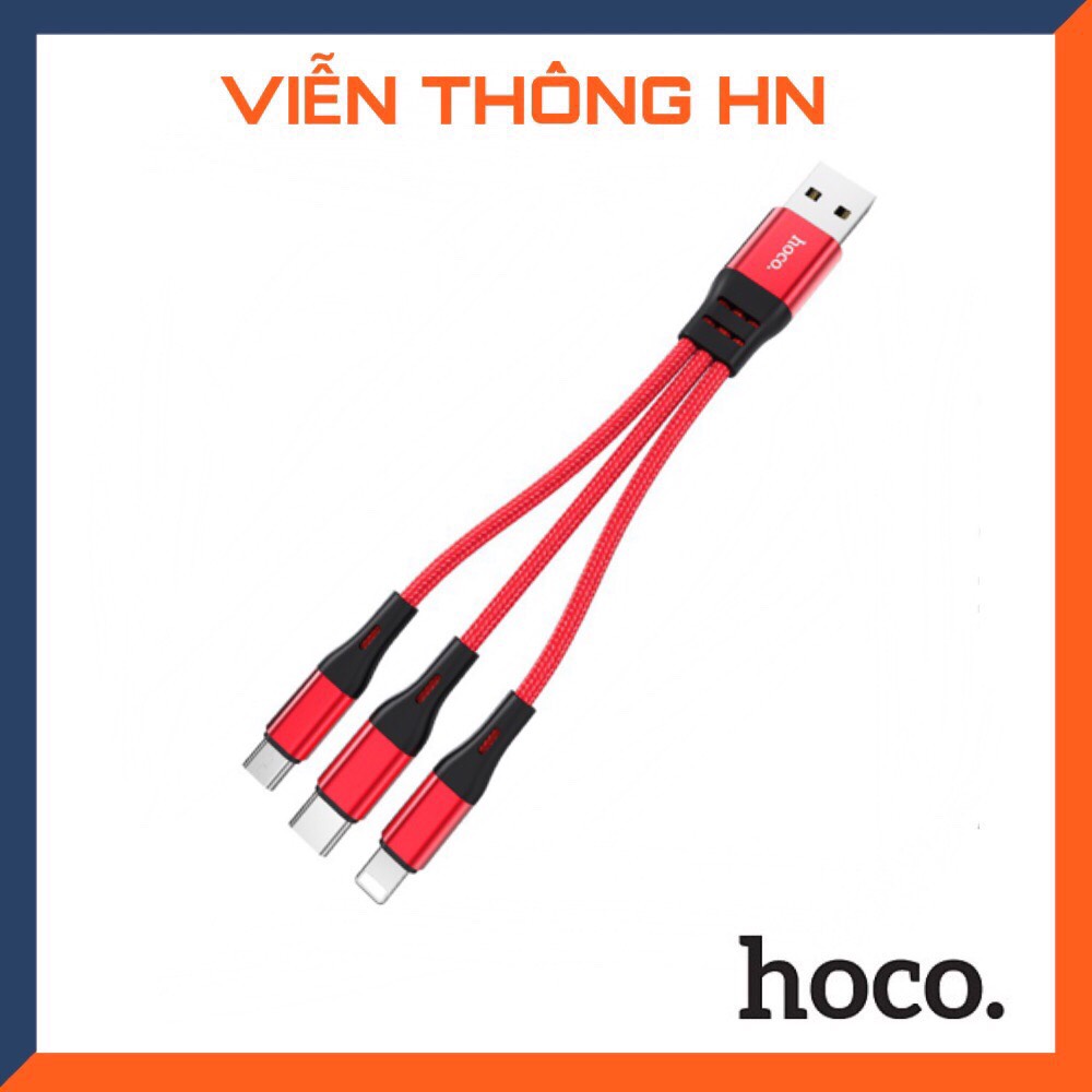 Dây sạc đa năng 3 in 1 Hoco x48 dài 25 cm - cáp sạc bọc dù 3 đầu lightning micro usb type c cho mã đt IP samsung xiaomi oppo vivo