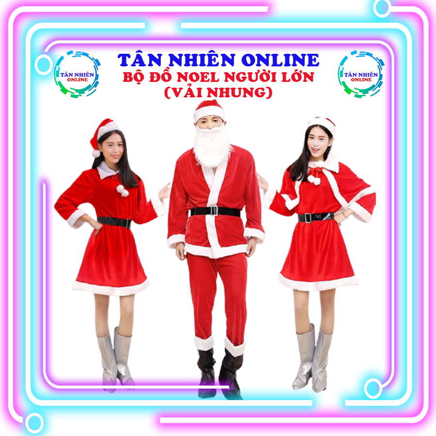 [TẶNG NÓN NOEL] Bộ đồ ông già noel (Vải Xịn)  kèm râu người lớn nam nữ đều mặc được xinh xắn trong mùa giáng sinh, trang trí giáng sinh, Tân Nhiên Online