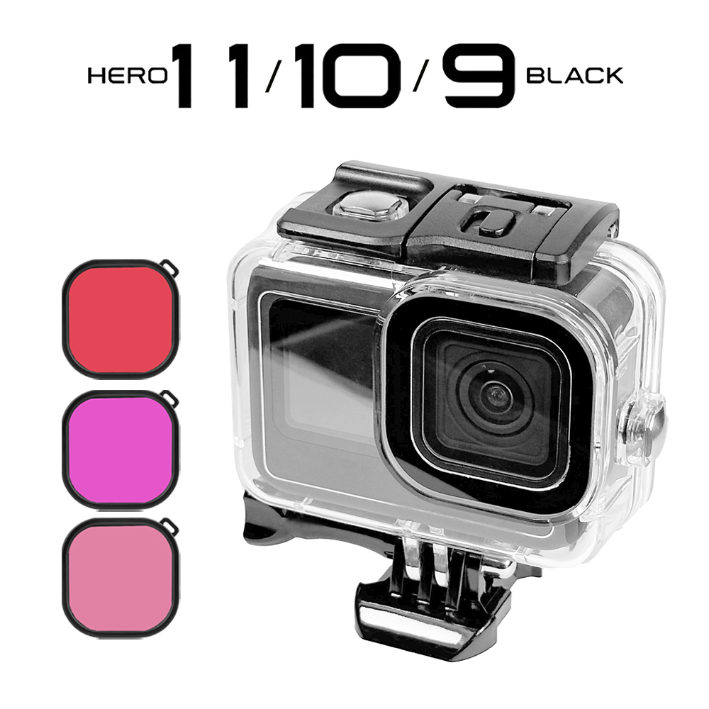 60m trường hợp không thấm nước cho Gopro anh hùng 11 10 9 đen bảo vệ lặn dưới nước nhà ở Shell bìa đỏ tím màu Lọc Go Pro