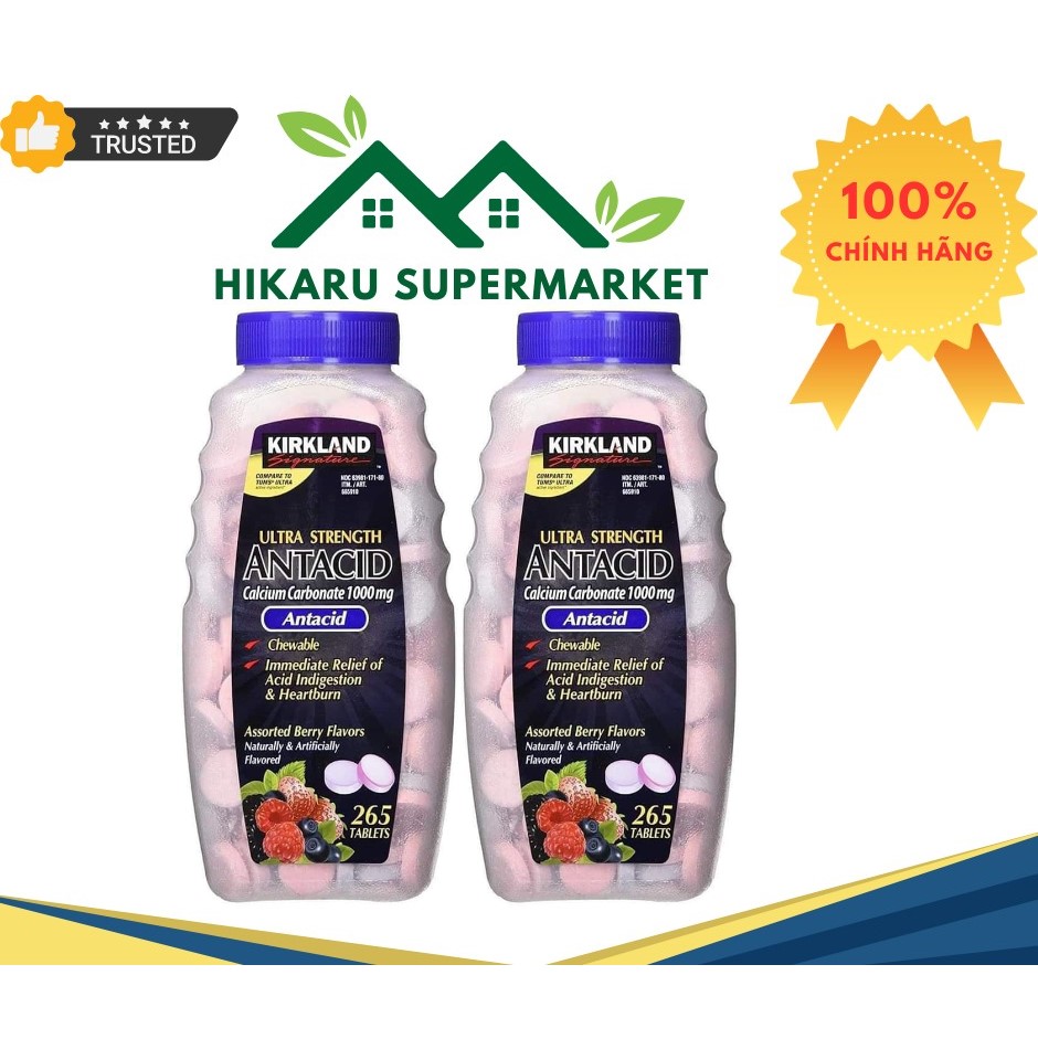 Viên nhai hỗ trợ dạ dày, bao tử kirkland ultra strength antacid hộp 265 viên của Mỹ - giảm đau, giảm ợ nóng hiệu quả nhanh