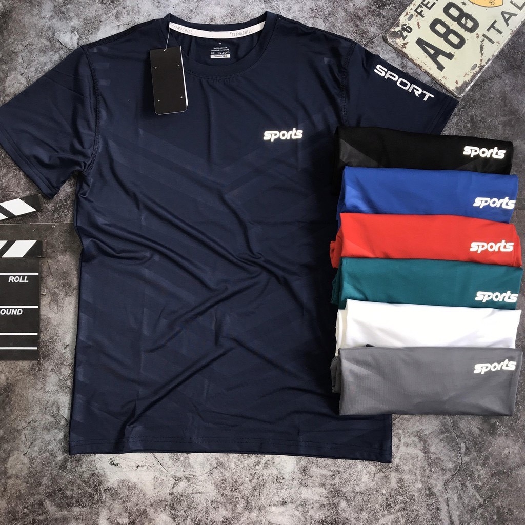 [Size M - 3XL] Áo thể thao nam chất liệu thun lạnh co giãn 4 chiều có logo phản quang, mát lạnh, mềm mịn, áo thể thao nam cộc tay, áo thun nam, áo nam, áo in vân, áo thun lạnh