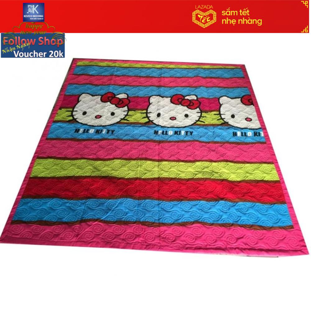 Chăn chần gòn kitty kẻ xanh 180cm x 200cm
