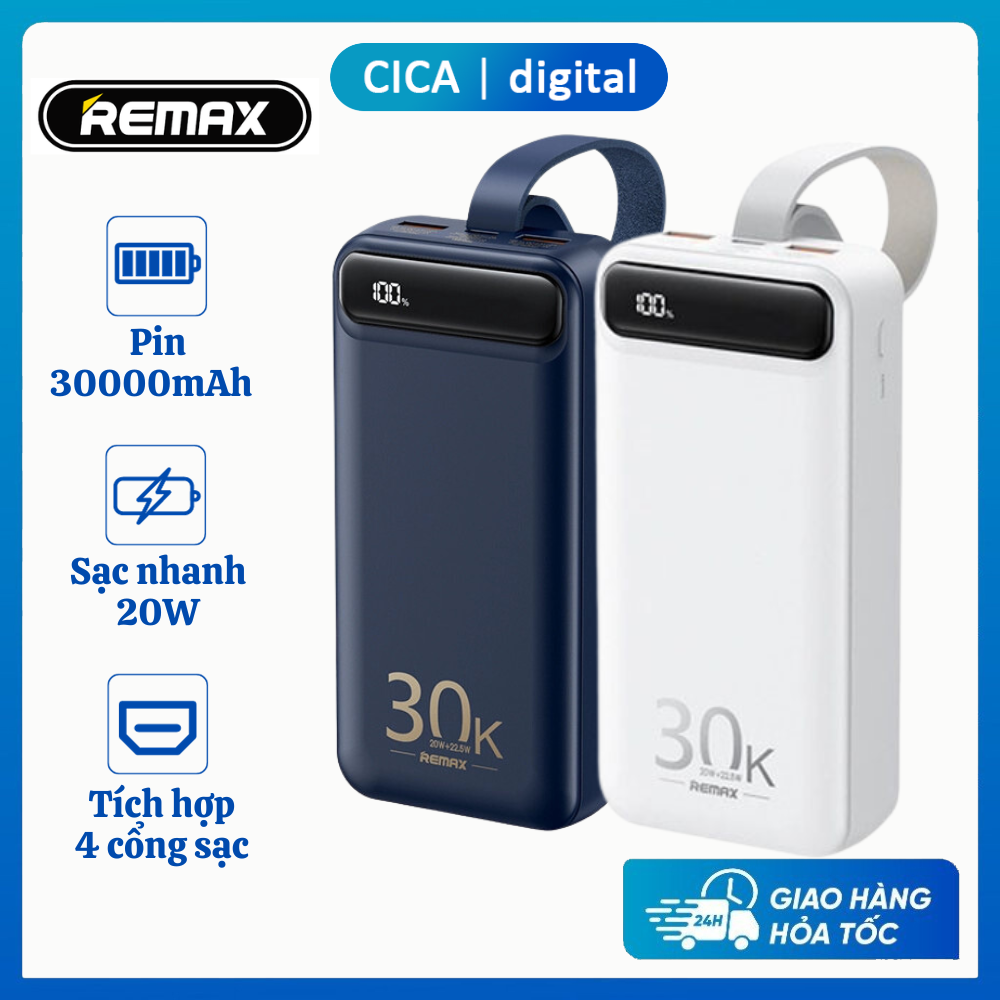 Pin sạc dự phòng remax rpp-522 chính hãng, pin trâu 30000mah, sạc nhanh 20w, tích hợp 4 cổng sạc, bảo hành 12 tháng