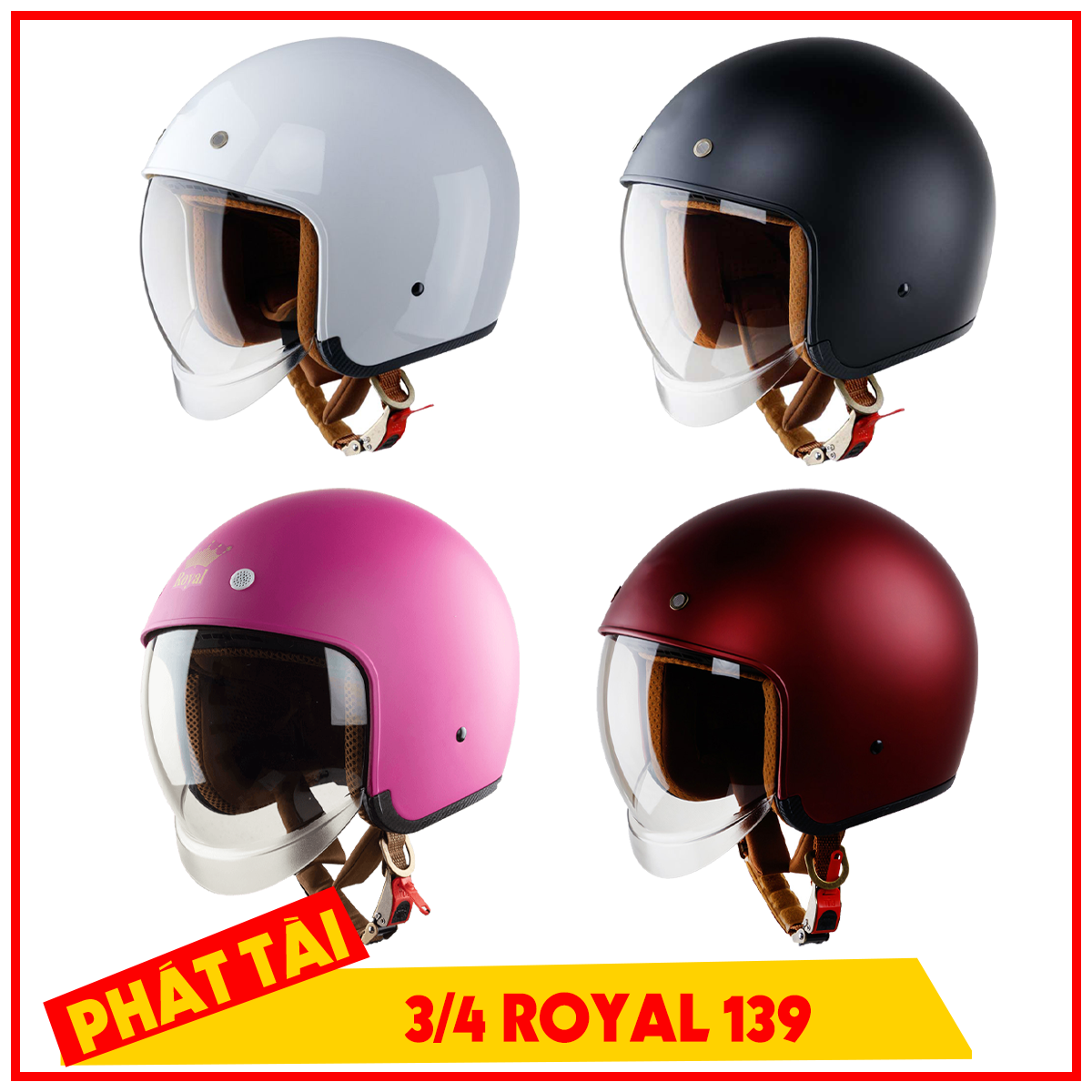 Nón bảo hiểm 3/4 kính âm royal m139