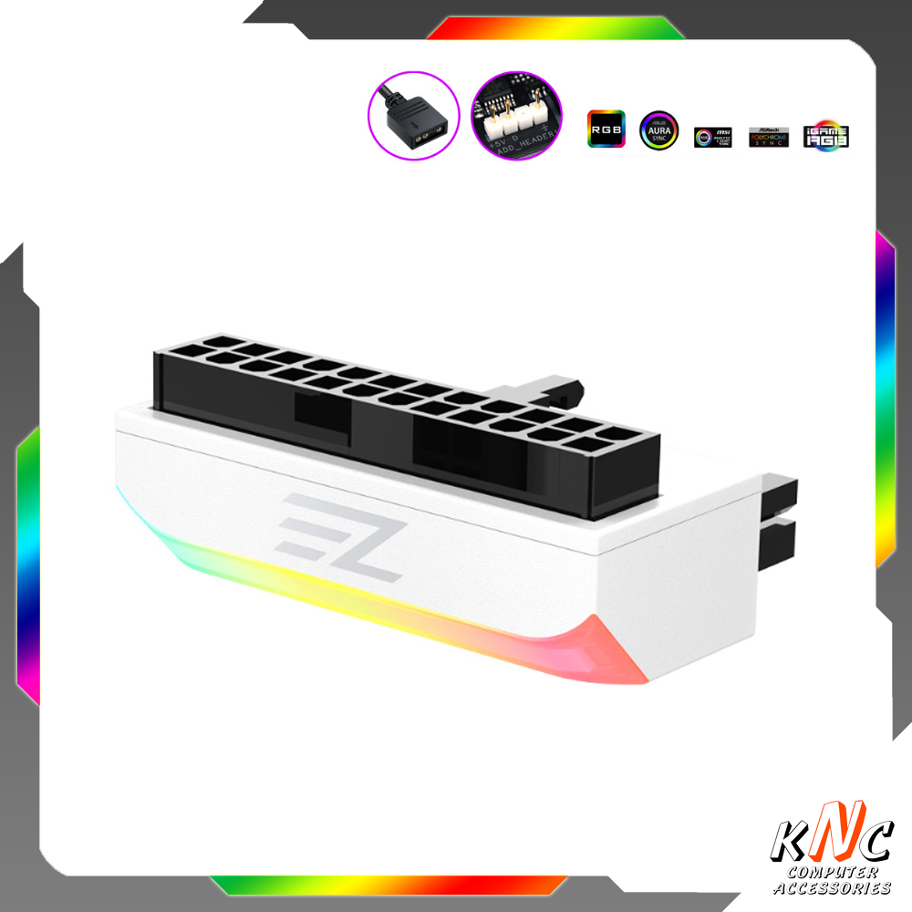 Cầu đảo góc 90 độ chính hãng ez cho cổng nguồn 24pin mainboard tích hợp led argb 5v sync