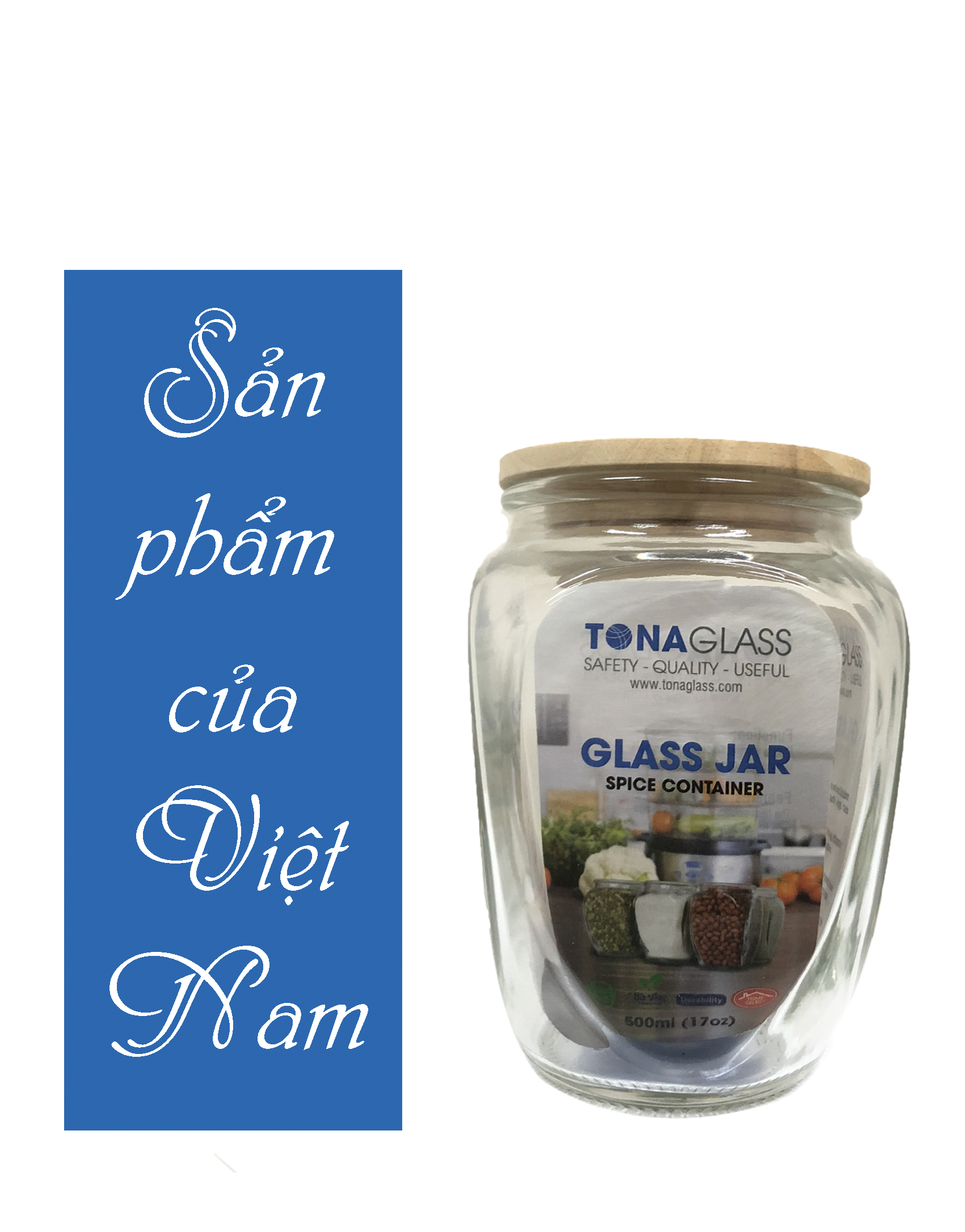 Hũ thủy tinh Tonaglass 500ml, nắp gỗ cao cấp có gioăng silicone