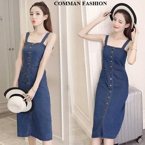 CAO CẤP Yếm Jean Nữ Cài Nút Dọc 3862