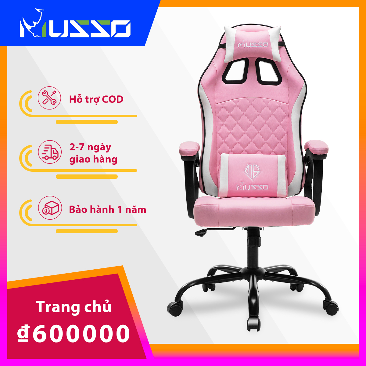 MUSSO Panda Ghế ngồi văn phòng chơi game  xoay điều chỉnh được chất liệu da và gỗ hỗ trợ đầu tiện lợi