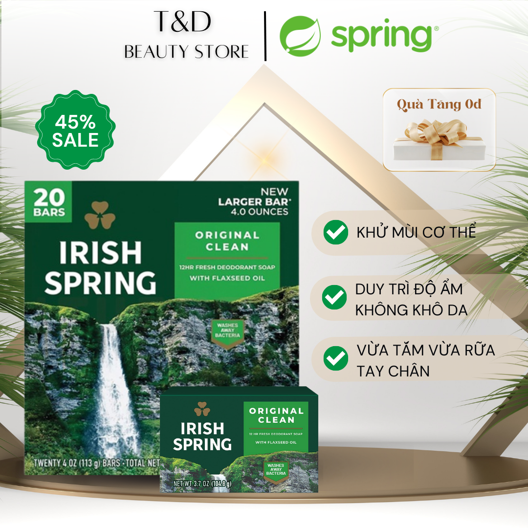 Xà Bông Cục Diệt Khuẩn Irish Spring Deodorant Soap Original 106g của Mỹ