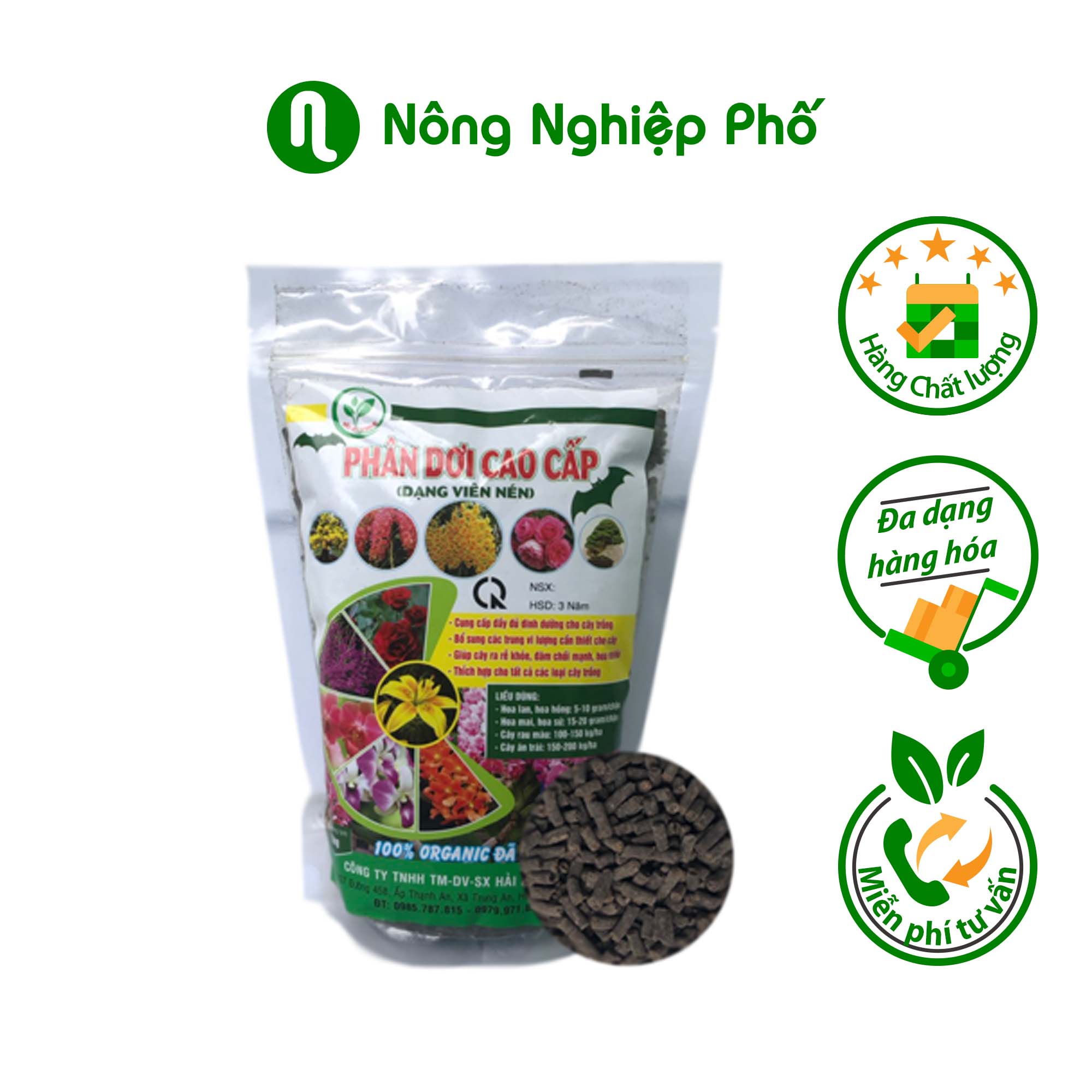 Phân dơi cao cấp dạng viên nén - Gói 1kg - Nông Nghiệp Phố