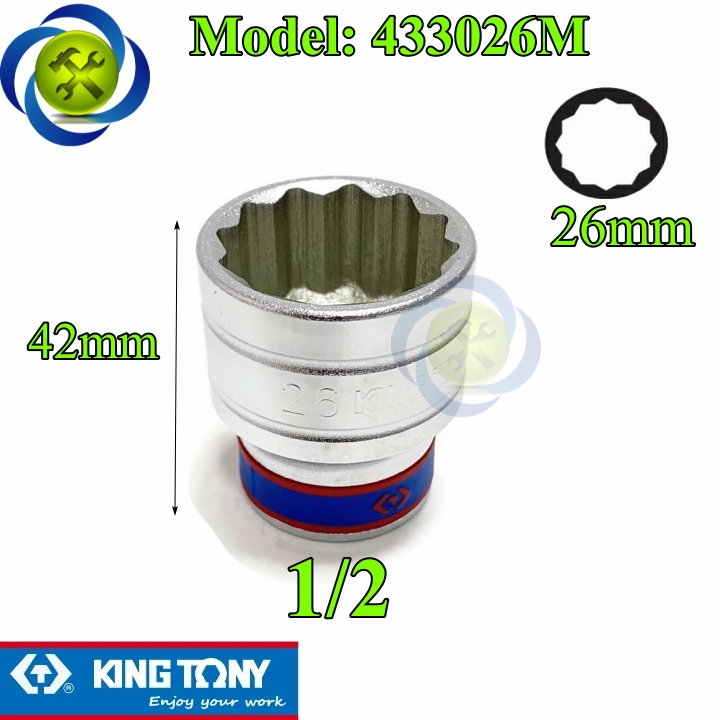 Tuýp 26mm 1/2 kingtony 433026m 12 cạnh màu trắng dài 42mm