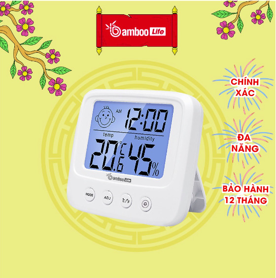 Nhiệt kế phòng điện tử Bamboo Life 3 trong 1 đo nhiệt độ và độ ẩm phòng