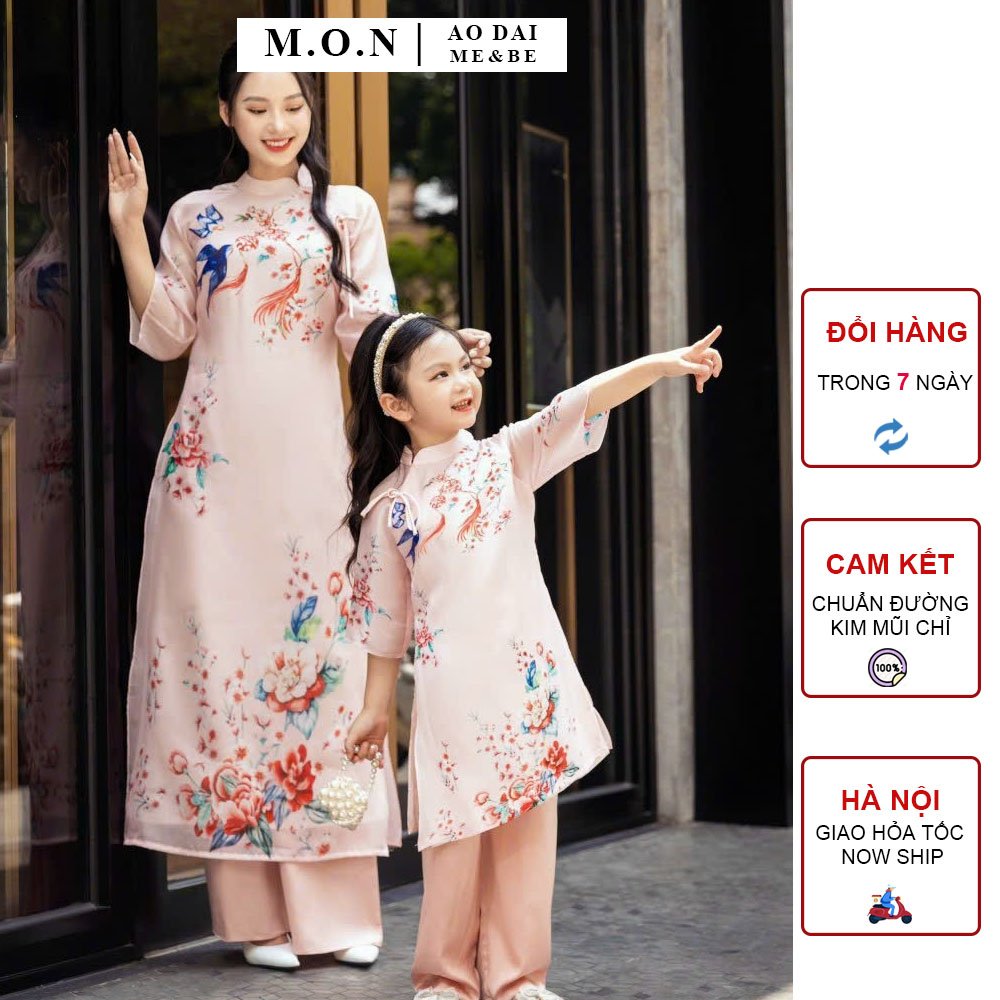 Set áo dài gia đình xuân cát tường hồng