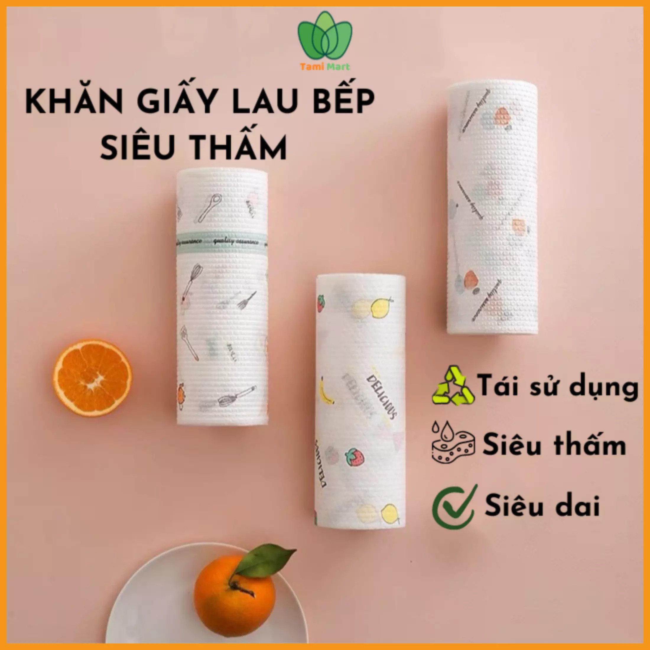 Cuộn 50 Khăn giấy lau đa năng - giấy lau bếp - giấy lau tay. Cuộn giấy lau nhà bếp đa năng màu trắng. Cuộn khăn/giấy lau bếp đa năng vải không dệt tái sử dụng