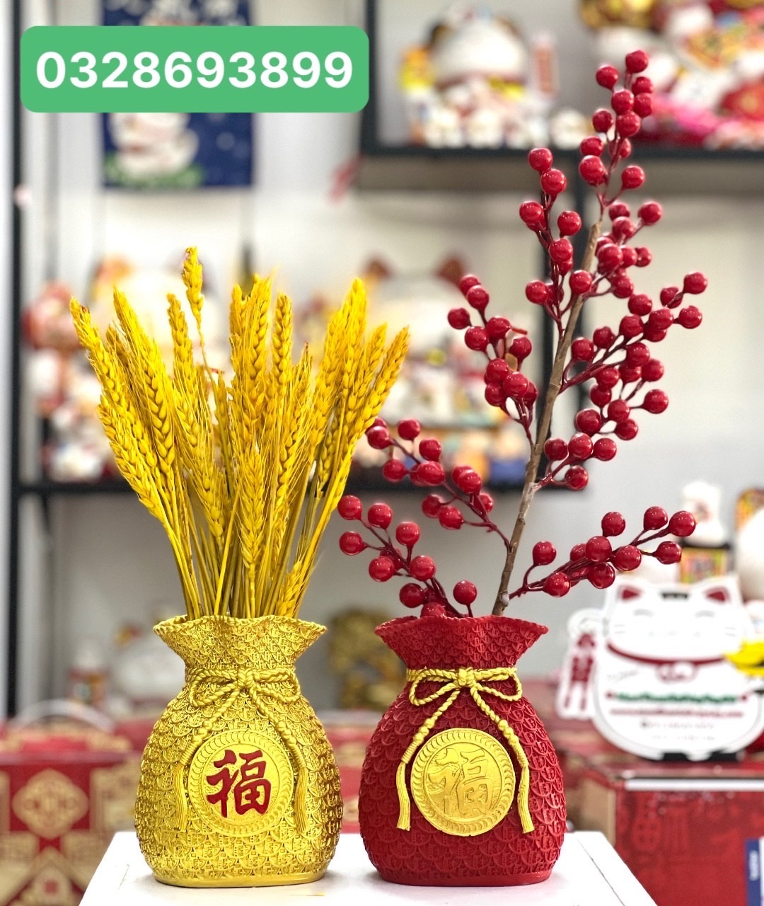Bình hoa túi tiền để bàn trang trí thu hút tài lộc
