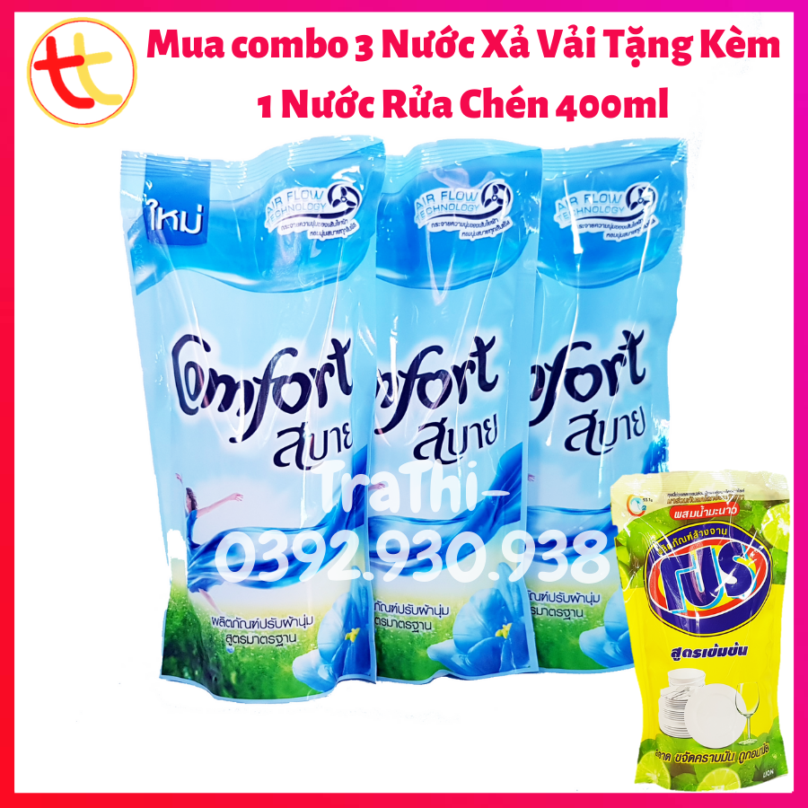 Combo 3 Túi Nước Xả Vải Comfort Thái Lan 1 Lần Xả - Tặng kèm 1 Túi Rửa Chèn Hương Chanh Pro 400ml- Giao Màu Ngẫu Nhiên