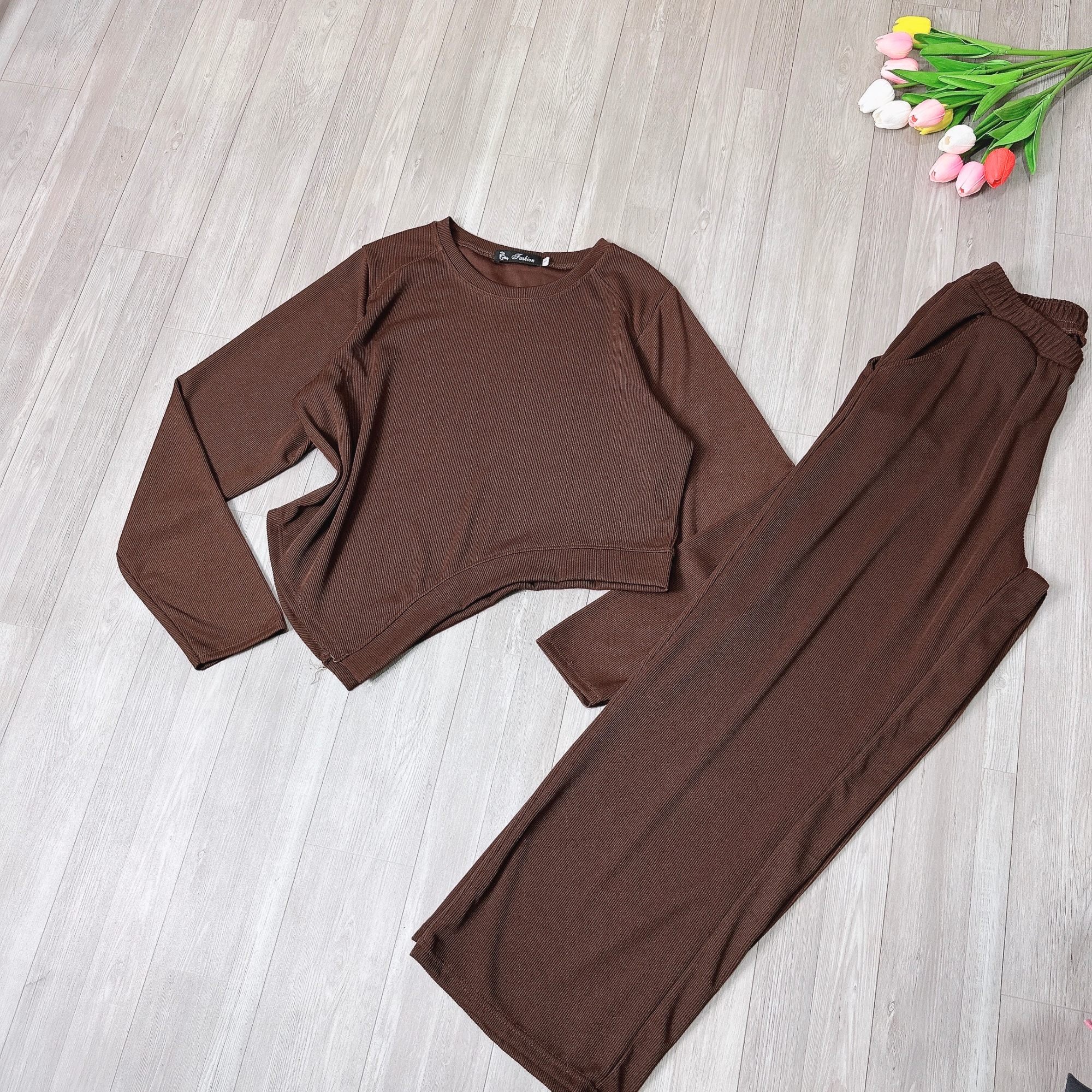Set bộ thu đông dài bigsize nữ áo tay dài tà nhọn chéo quần xuông dài lưng chun chất gân mềm SET74