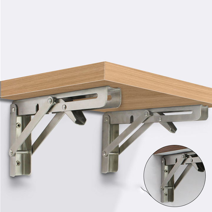 Bộ 2 bản lề gập, giá đỡ, ke đỡ gập thông minh inox 304