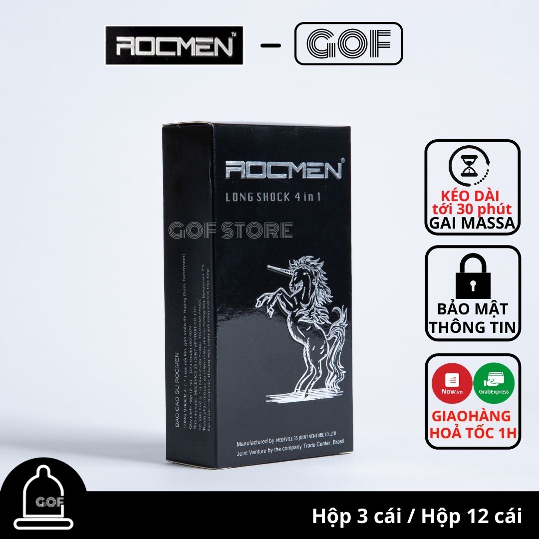 Bao cao su gai Rocmen Long Shock kéo dài thời gian màu đen có gân gai – Chính Hãng – GoF Store