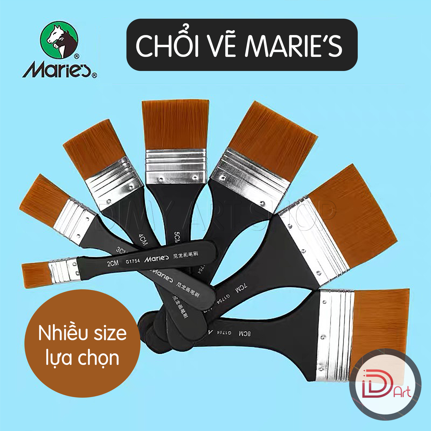 Chổi vẽ/panh xô Marie's Nylon, cán đen cao cấp