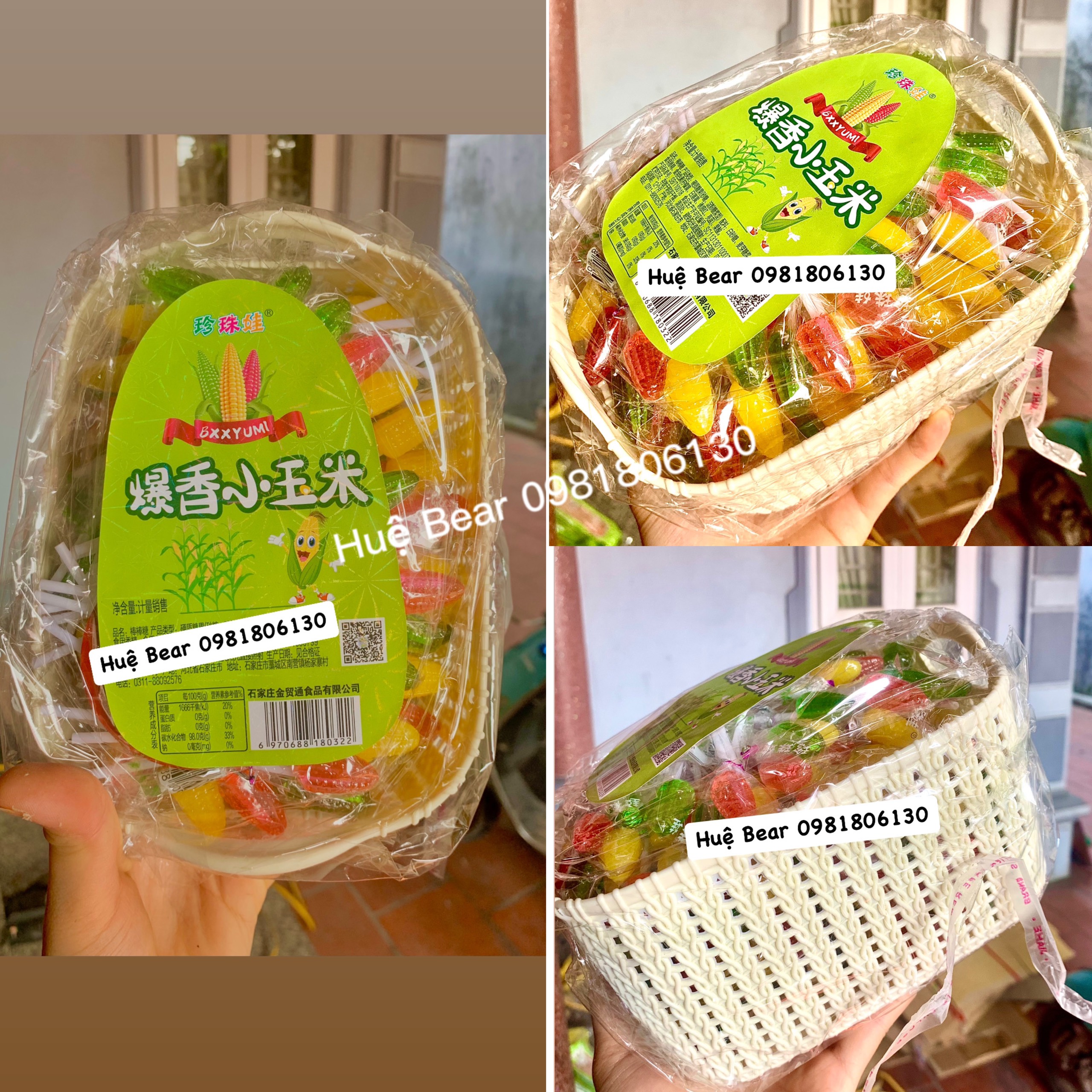 Một rổ kẹo mút bắp nhiều màu